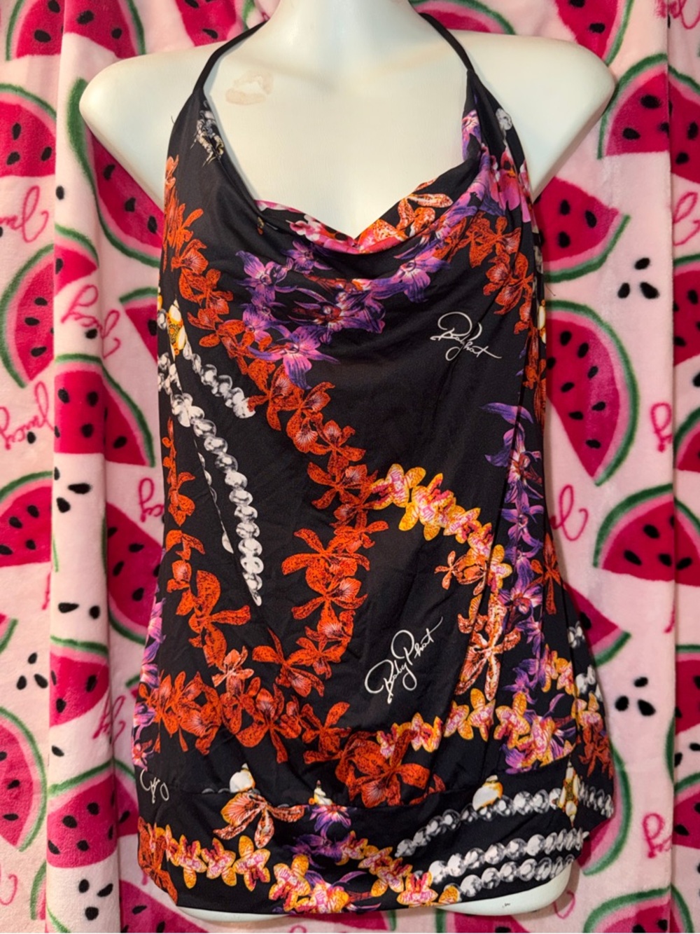 🖤 Y2K Baby Phat Floral Halter Top with Colorful Accents